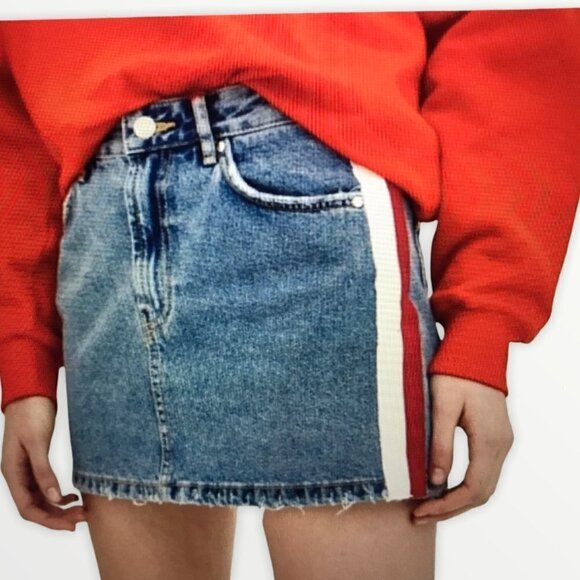 Zara Authentic Denim by Trafaluc Mini Skirt With Side Striping - Picture 1 of 14